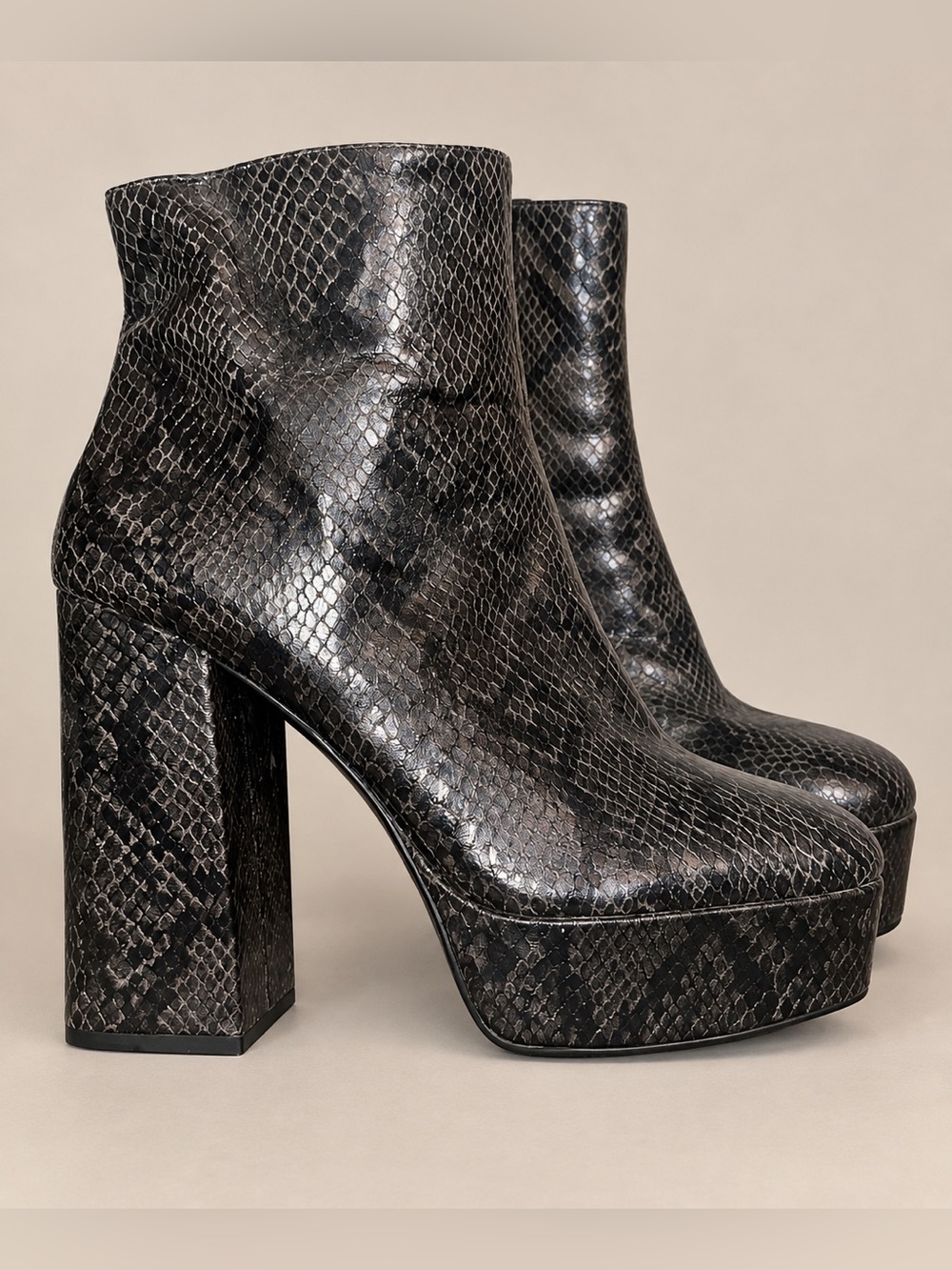 ZARA Snakeskin Platform Ankle Boots Chunky Block Heel EU 39 US 8